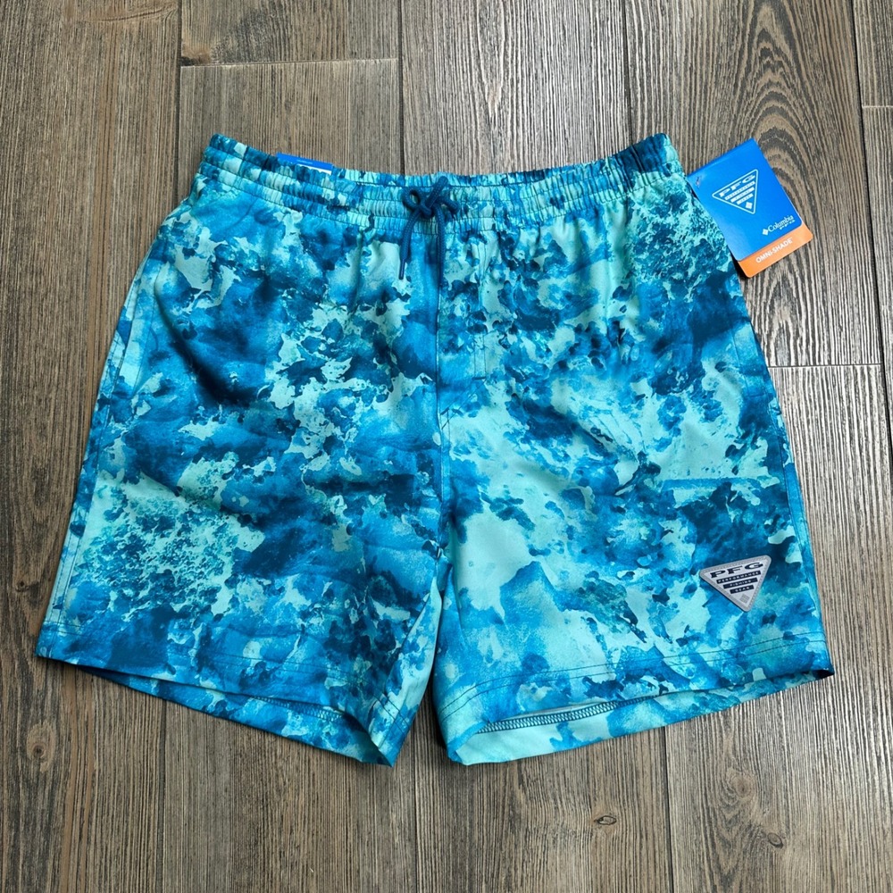 Columbia PFG Rambler Printed Water Shorts Mens Small 6" Blue Tie Dye FM3173-471